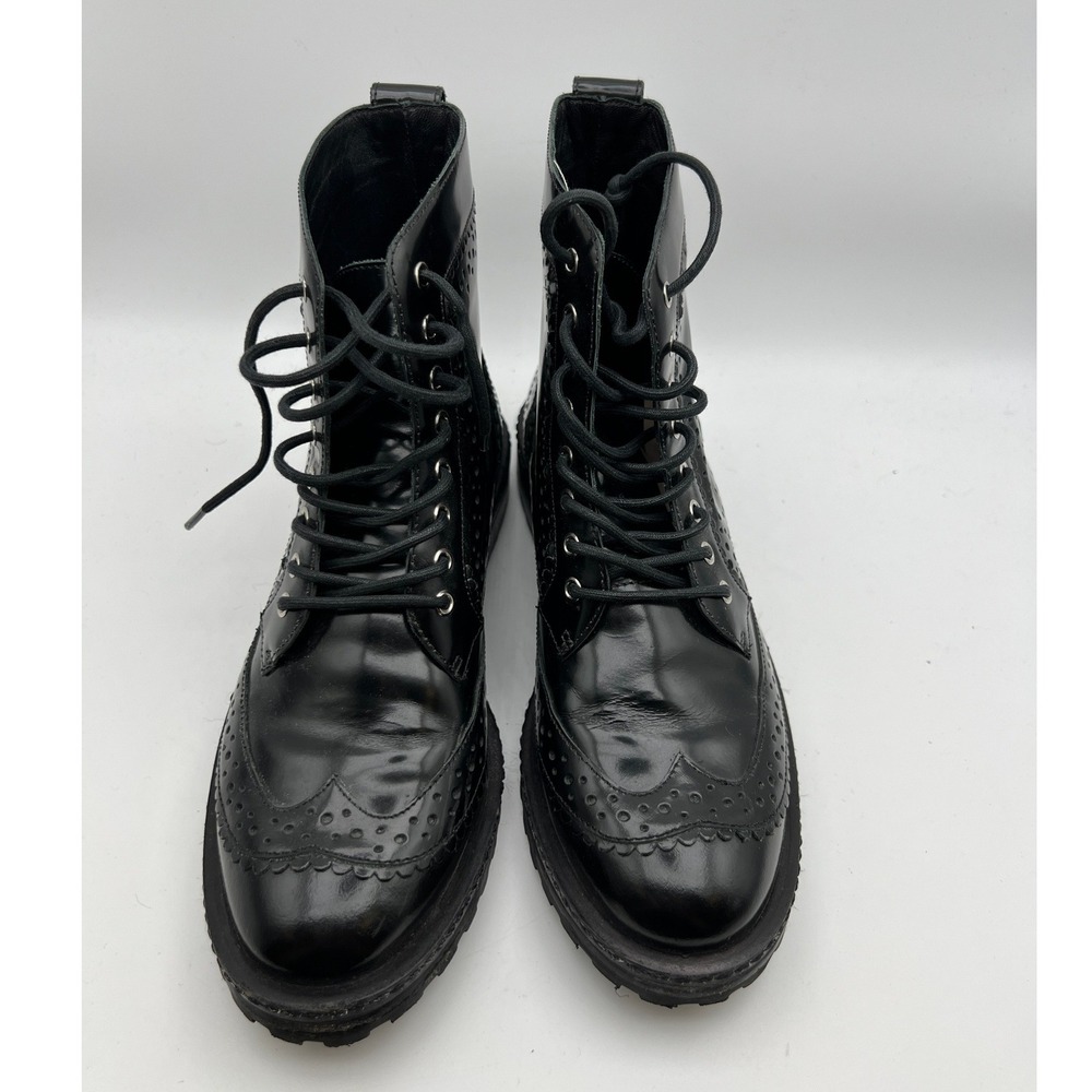 Zimmermann Black Leather Brogue Wingtip Combat Lace Up Ankle Boot Womens 36